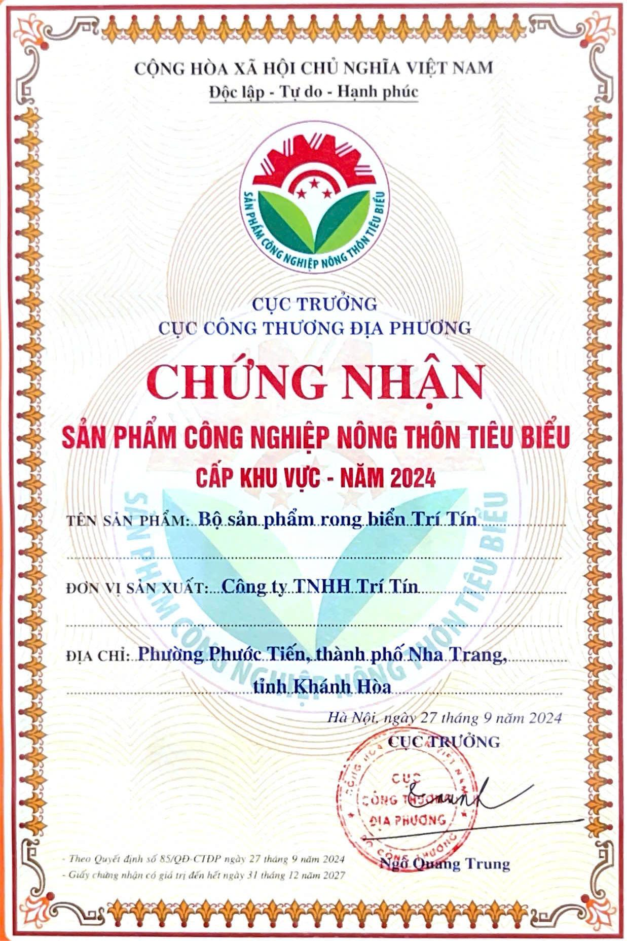 Chứng nhận sản phẩm công nghiệp nông thôn tiêu biểu cấp khu vực